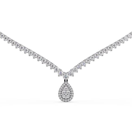 5ct Round Diamond V Shape Pear Halo Drop Cluster Tennis Necklace