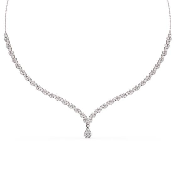 3ct Pear Diamond Drop Cluster Chain Necklace