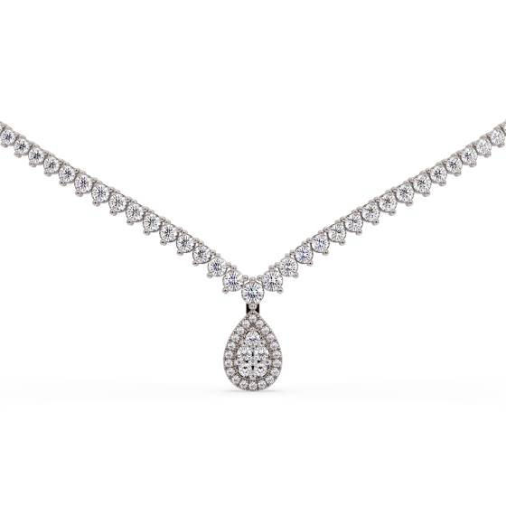 5ct Round Diamond V Shape Pear Halo Drop Cluster Tennis Necklace