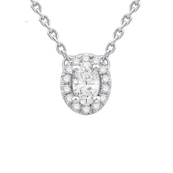 0.26ct VS/F-G Natural Oval Diamond Halo Pendant in 9k White Gold