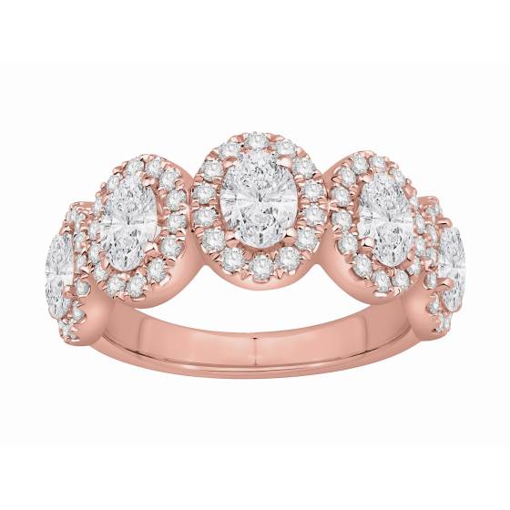 2.00ct Oval Diamond Halo 5 Stone Eternity Ring
