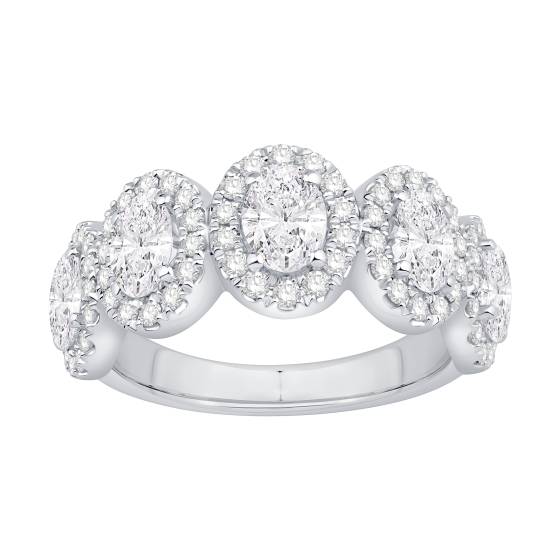 2.00ct Oval Diamond Halo 5 Stone Eternity Ring