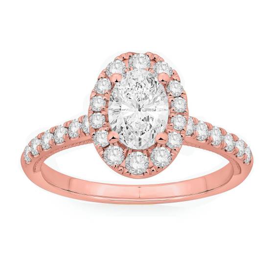 1.25ct Oval Diamond Halo Shoulder Set Milgrain Side Detail Ring