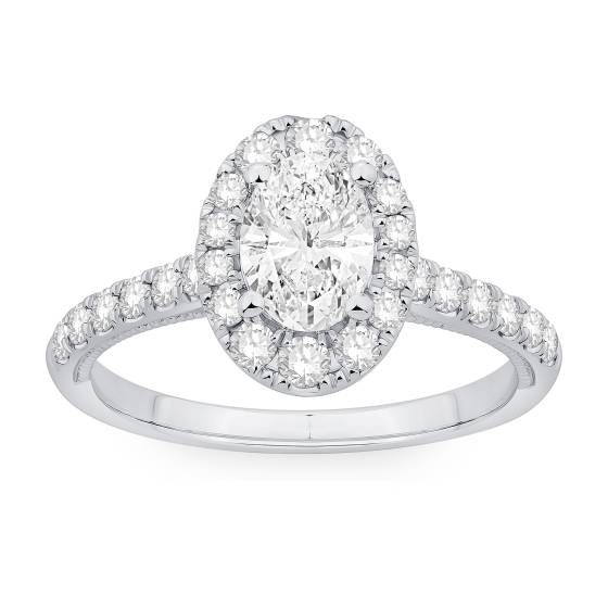 1.25ct Oval Diamond Halo Shoulder Set Milgrain Side Detail Ring