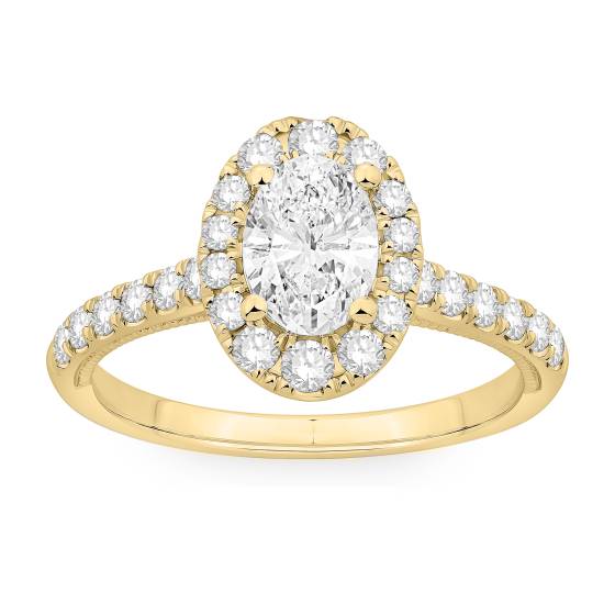 1.25ct Oval Diamond Halo Shoulder Set Milgrain Side Detail Ring