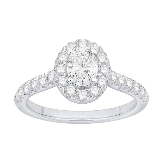 1.00ct Oval Diamond Halo Scallop Edge Shoulder Set Ring