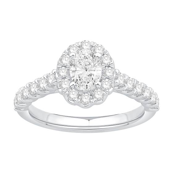 1.10ct Ovaldiamond Halo Scallop Edge Shoulder Set Ring