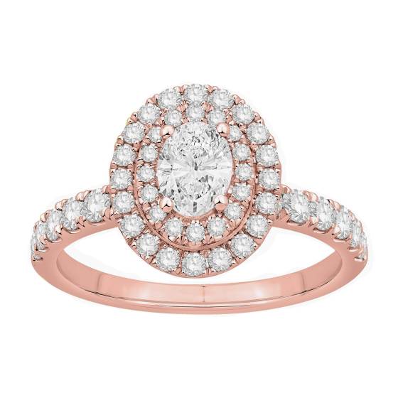 1.00ct Oval Diamond Double Halo Shoulder Set Side Detail Ring