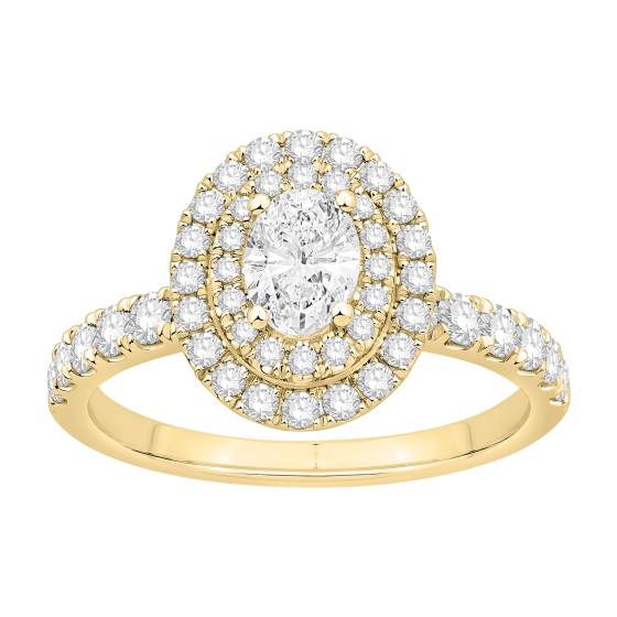 1.00ct Oval Diamond Double Halo Shoulder Set Side Detail Ring