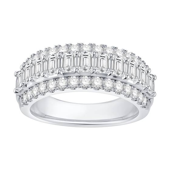 2.00ct Baguette and Round Diamond 3 Row Prong Set Eternity Ring