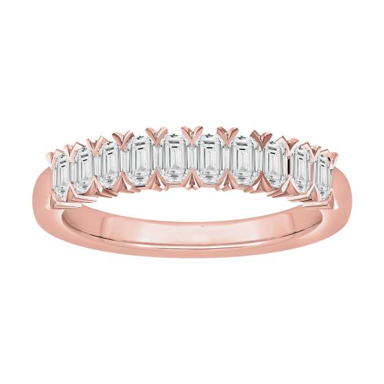 0.85ct Emerald Arrow Claws 10 Stone Diamond Eternity Ring