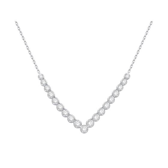 1.5ct Four Claw Round Diamond V Shape Chain Necklace