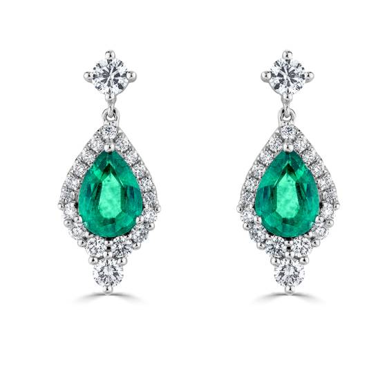 2.40ct Pear Shaped Emerald Vintage Drop Earrings