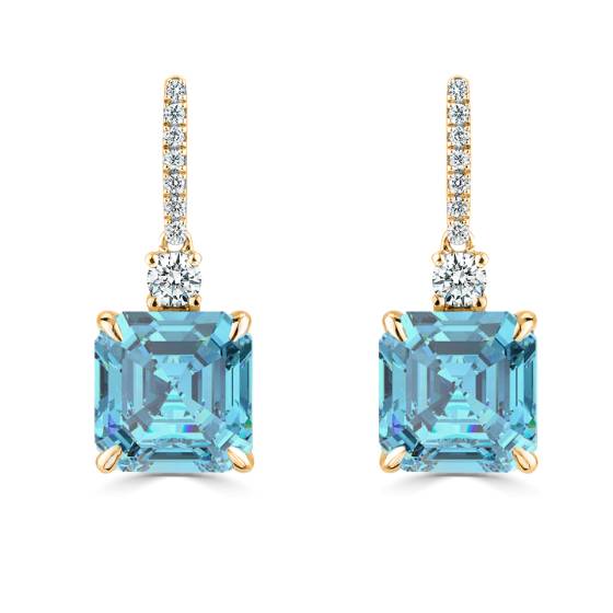 4.25ct Aquamarine Square Drop Earrings