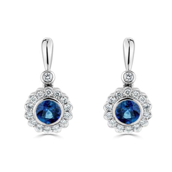 1.50ct Blue Sapphire Scalloped Drop Earrings