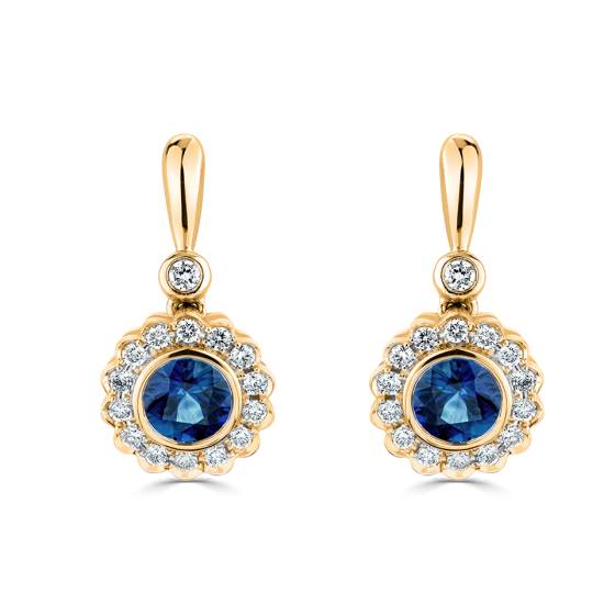 1.50ct Blue Sapphire Scalloped Drop Earrings