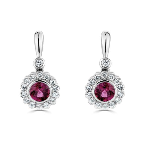 1.50ct Ruby Bezel Set Scalloped Drop Earrings