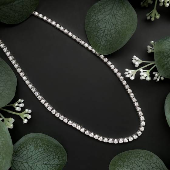 11.11ct SI/G-H Natural Round Diamond Tennis Necklace in 9k White Gold