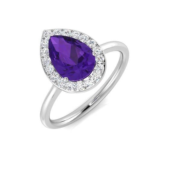 1.48ct / Pear Cut Natural Diamond Amethyst Rings