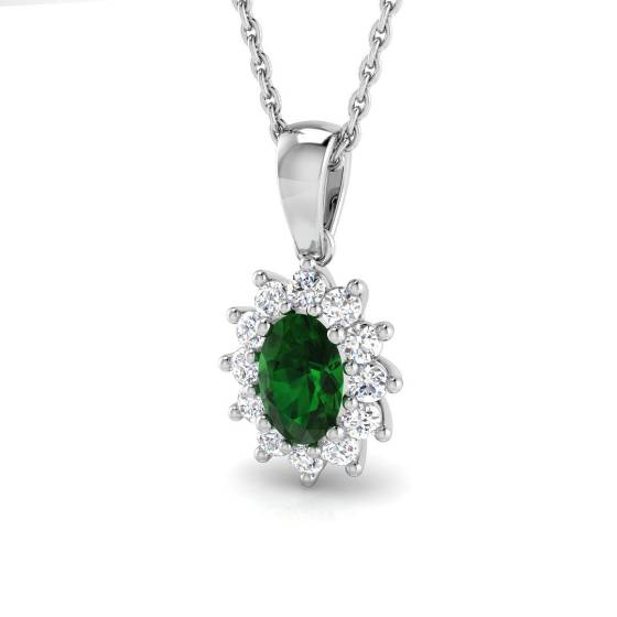 0.63ct Other/AAA Oval Cut Gemstones Diamond Emerald Pendants