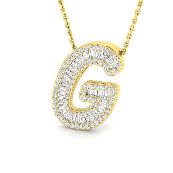 0.47ct SI1/G Baguette Cut Labgrown Diamond Initials Pendants