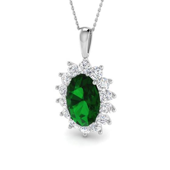9.72ct Other/AAA Oval Cut Gemstones Diamond Emerald Pendants