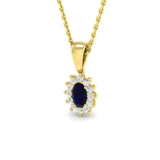 0.42ct Oval Cut Gemstones Diamond Blue Sapphire Pendants