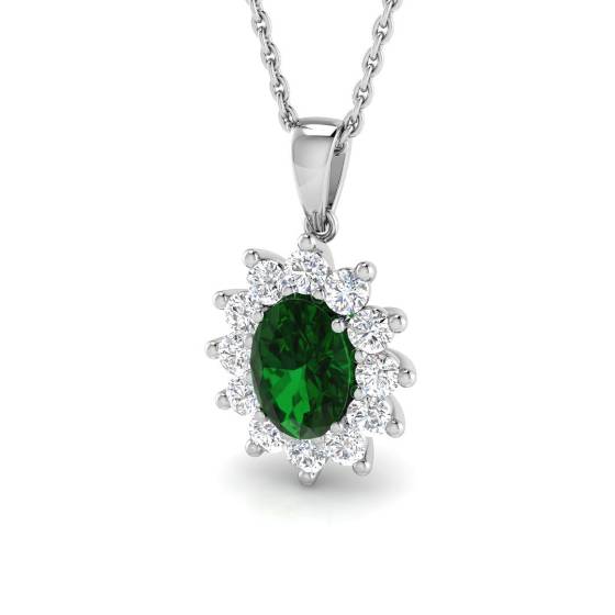 0.99ct Other/AAA Oval Cut Gemstones Diamond Emerald Pendants