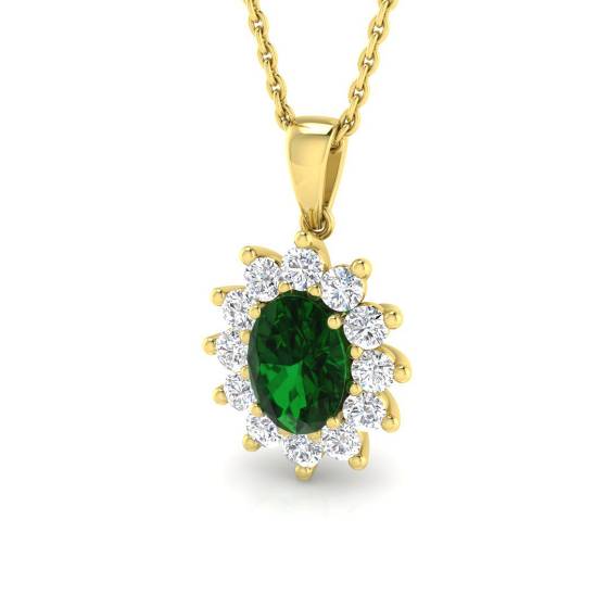 0.91ct Other/AAA Oval Cut Gemstones Diamond Emerald Pendants