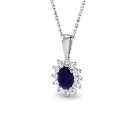 0.97ct Other/AAA Oval Cut Gemstones Diamond Blue Sapphire Pendants