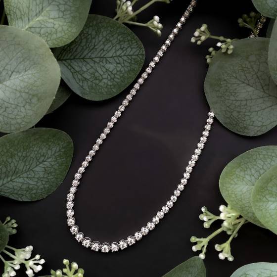 15.11ct VS/G-H Natural Round Diamond Tennis Necklace in 9k White Gold