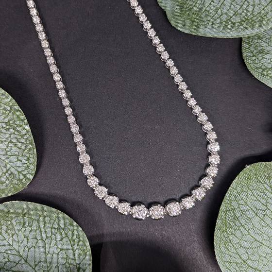 8.64ct SI/G-H Natural Round Diamond Tennis Necklace in 9k White Gold