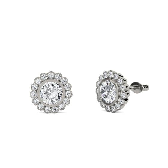 1.30ct Unique Round Diamond Single Halo Earrings