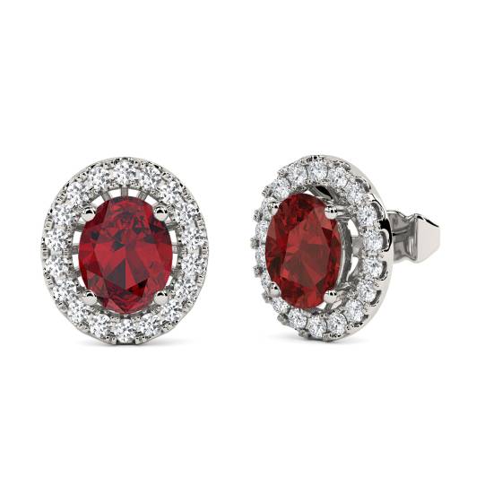 1.10ct Oval Red Ruby and Diamond Halo Earrings