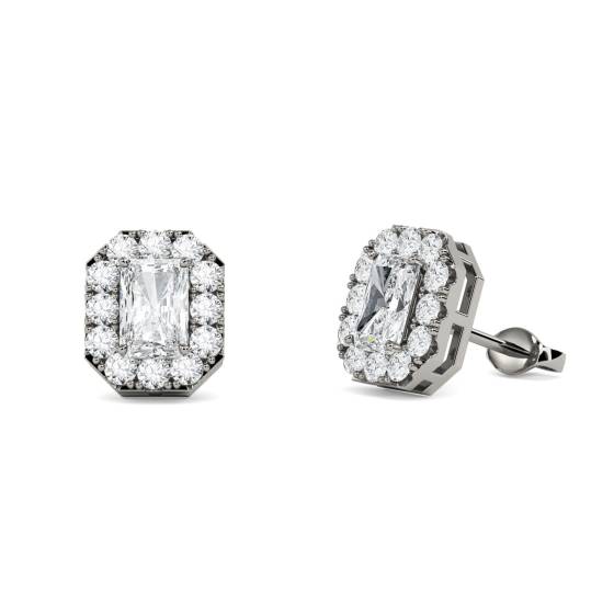 Radiant Diamond Single Halo Earrings