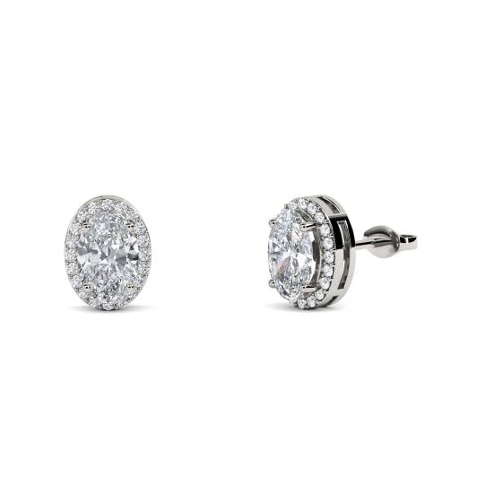 Oval Diamond Single Halo Earrings
