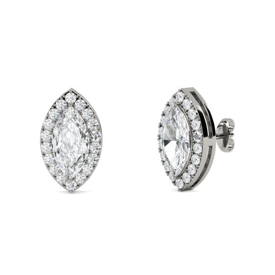 Marquise Diamond Single Halo Earrings