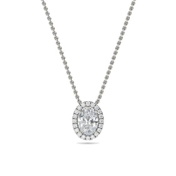 Oval Shaped Diamond Single Halo Pendant