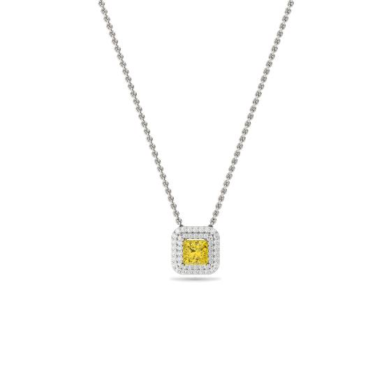 Fancy Yellow Cushion Diamond Halo Pendant