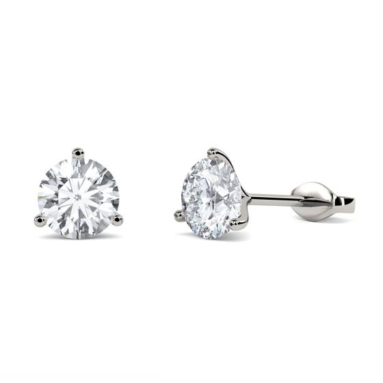 3 Claw Round Diamond Stud Earrings