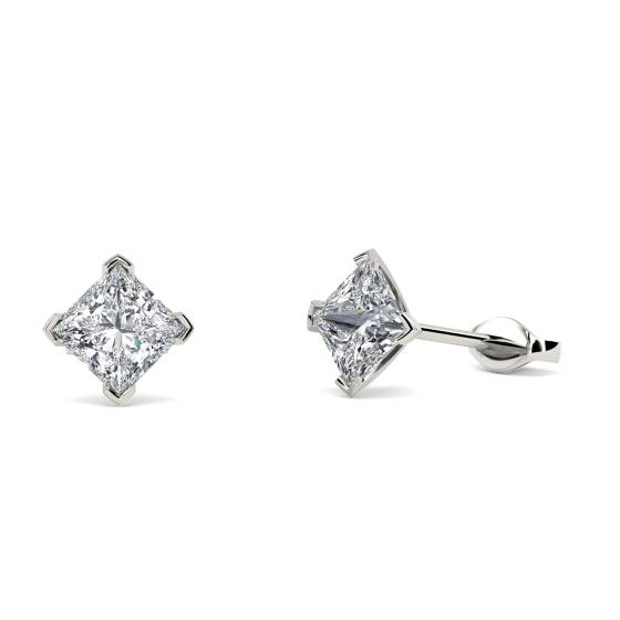 Four Corner Prong Princess Diamond Stud Earrings