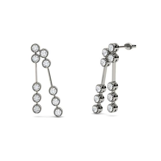 Elegant Round Diamond Two Drop Earrings