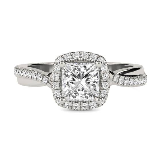 Princess Diamond Single Halo Shoulder Set Ring