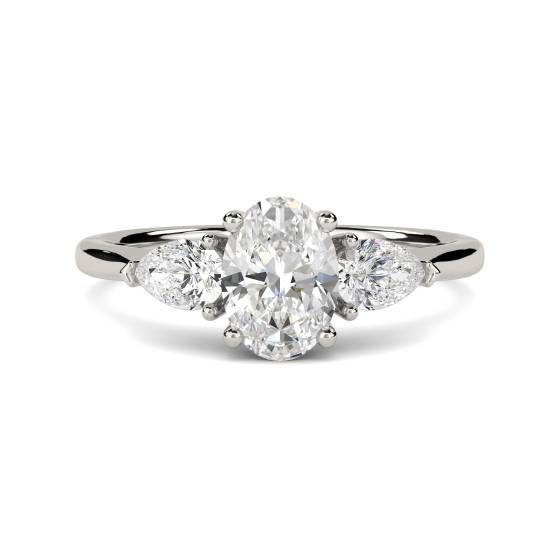 Traditional Oval and Pear Diamond Trilogy Ring