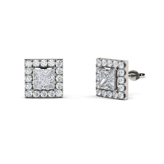 Princess Diamond Single Halo Earrings
