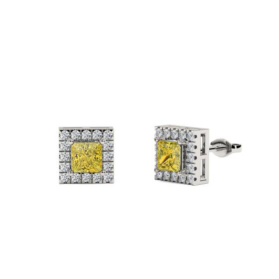 Fancy Yellow Princess Diamond Halo Earrings
