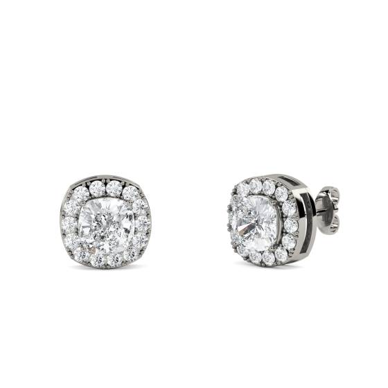 Cushion Diamond Single Halo Earrings