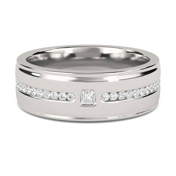 6.5mm Mens Princess and Round Diamond Ring