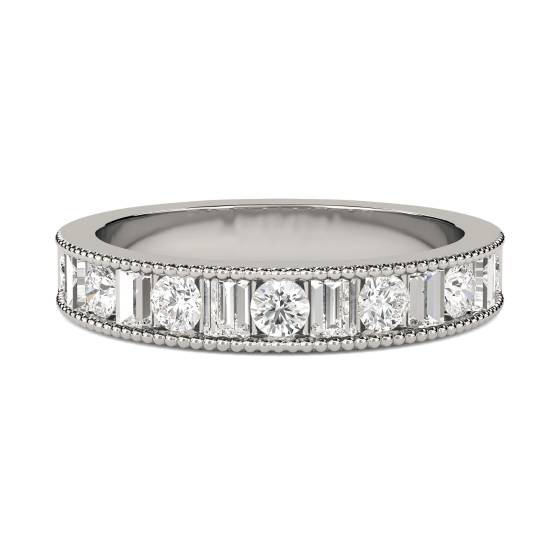 1.00ct Milgrain Round and Baguette Diamond Eternity Ring