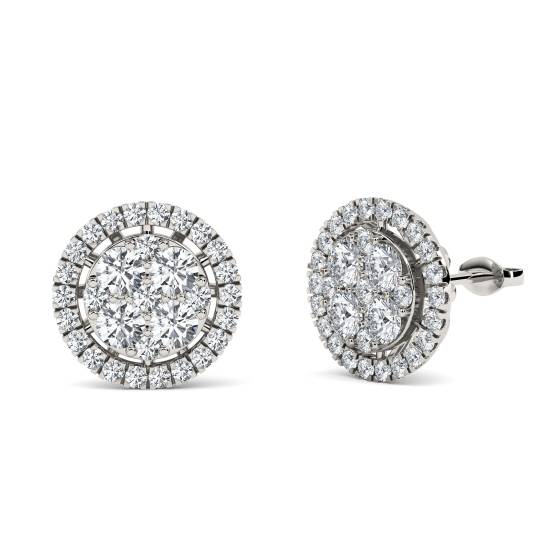 Unique Round Diamond Cluster Earrings